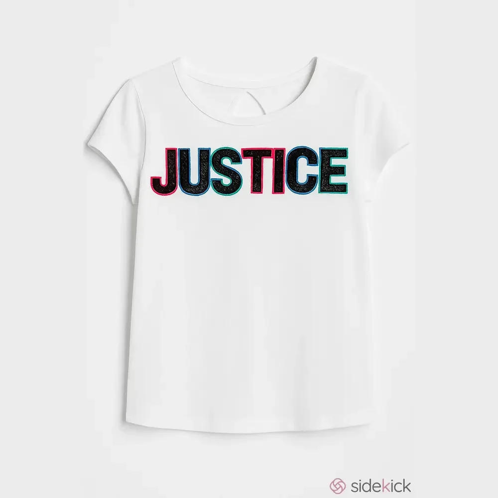Girls Justice White Black Logo Glitter Graphic Tee XL